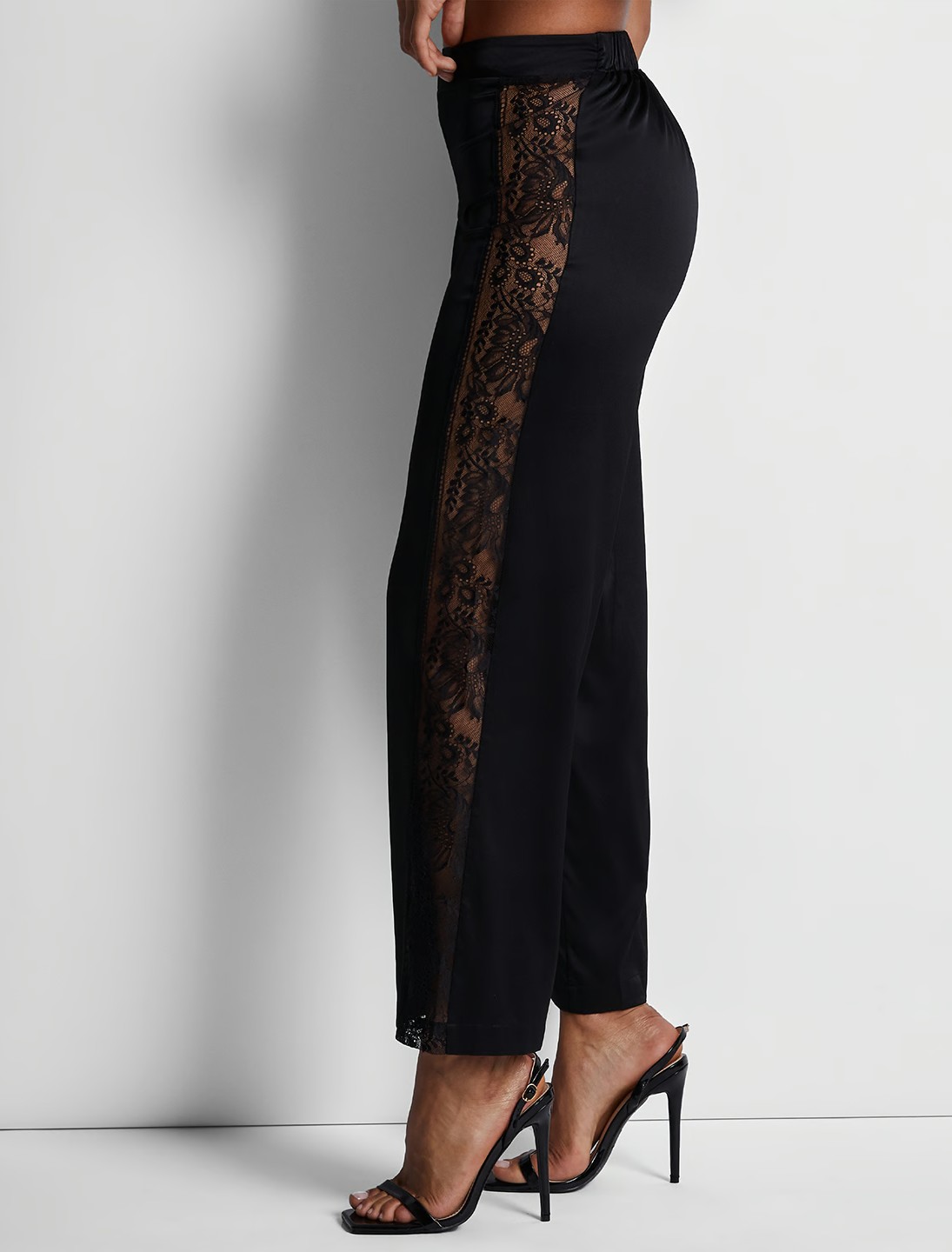 Midnight Whisper Black Satin & Lace Pants